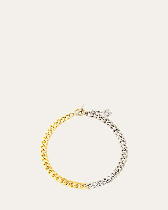 24k Gold Electroplate and Silver Link Necklace